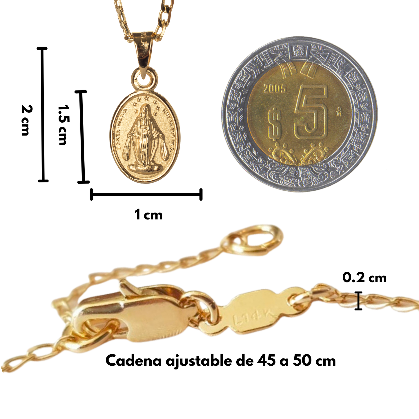 Medalla Virgen Milagrosa con cadena - Oro 14k laminado