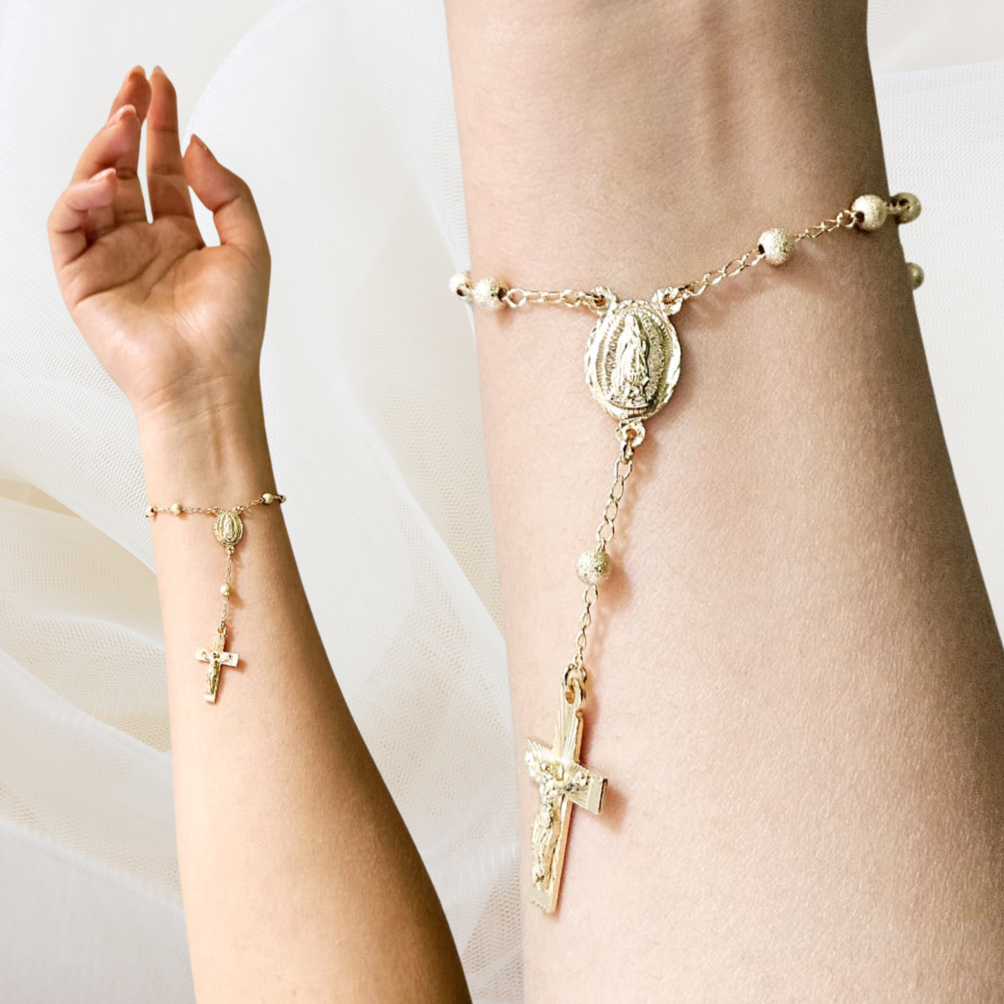 Pulsera Decenario Virgen de Guadalupe con cristo - Oro 14k laminado azucarado