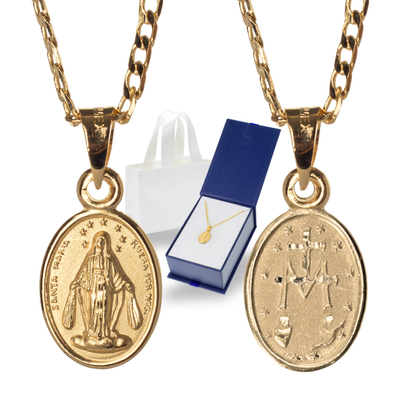 Medalla Virgen Milagrosa con cadena - Oro 14k laminado