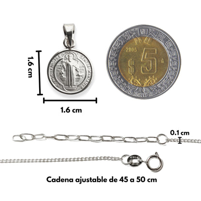 Medalla San Benito con cadena - Plata 925