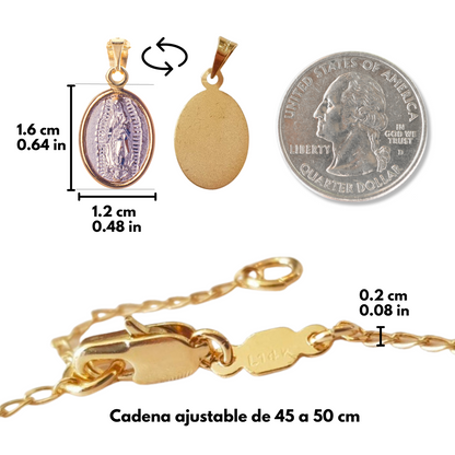Medalla Virgen de Guadalupe con cadena - Plata esterlina 925 - Bisel Baño de Oro 14k