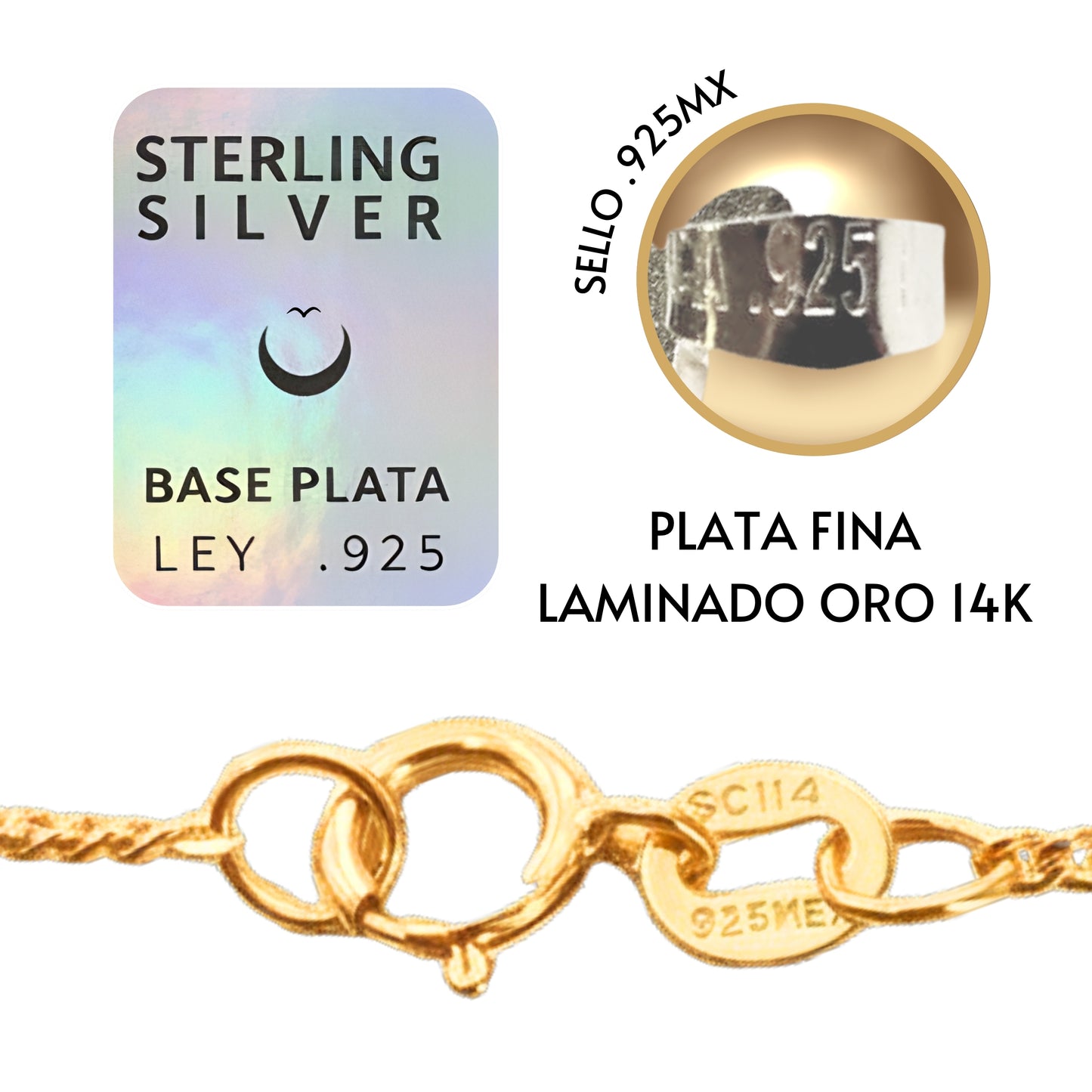 Escapulario Virgen de Guadalupe y Sagrado Corazón de Jesús - Oro 14K Laminado base plata 925