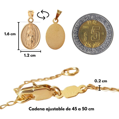 Medalla Oval Virgen de Guadalupe con cadena - Oro 14k Laminado