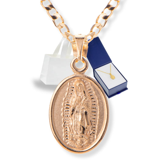 Medalla Oval Virgen de Guadalupe con cadena - Oro 14k Laminado