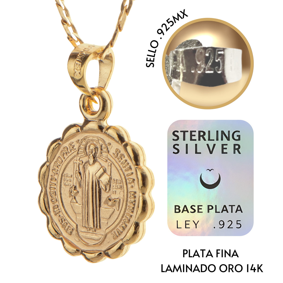 Medalla San Benito con cadena - Oro 14k laminado