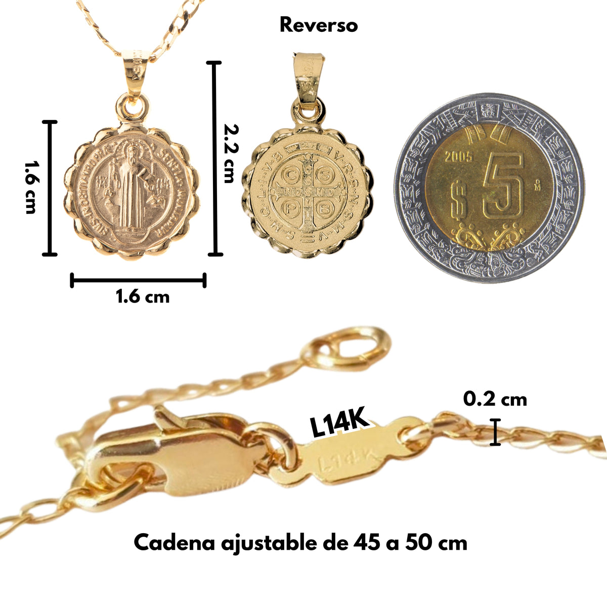Medalla San Benito con cadena - Oro 14k laminado