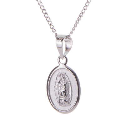 Medalla mini Virgen de Guadalupe con cadena - Plata esterlina 925 con baño de Oro Blanco