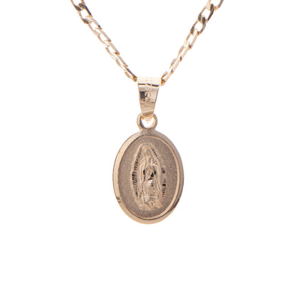 Medalla Oval Virgen de Guadalupe con cadena - Oro 14k laminado - Mini