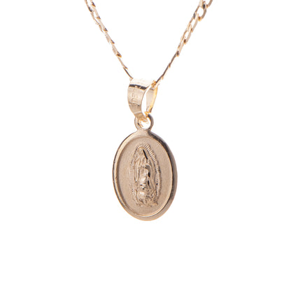 Medalla Oval Virgen de Guadalupe con cadena - Oro 14k laminado - Mini