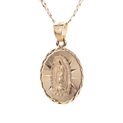 Medalla Oval Virgen de Guadalupe con cadena - Oro 14k Laminado - Diamantada