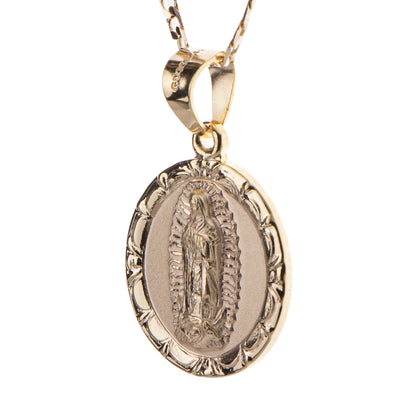 Medalla Redonda Virgen de Guadalupe con cadena - Oro 14K laminado -BA