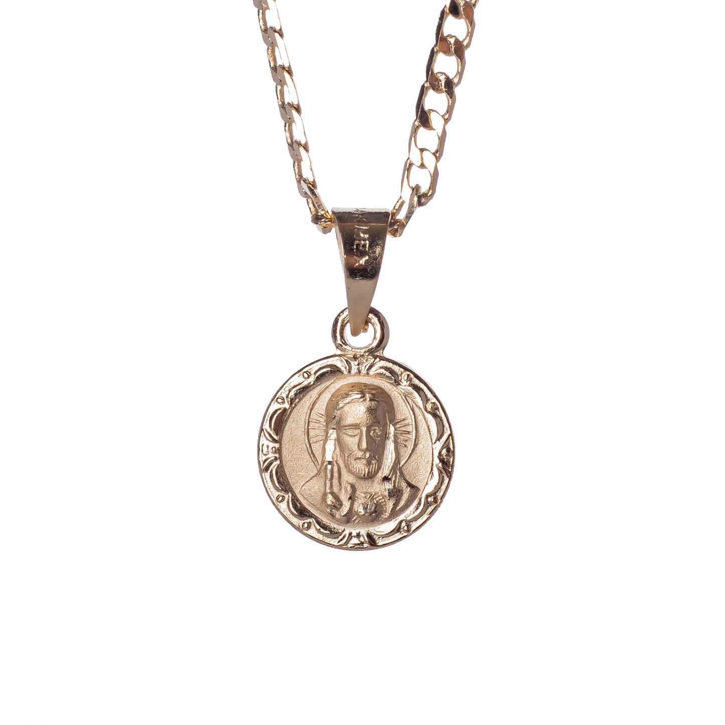 Medalla Sagrado Corazón de Jesús con cadena - Oro 14K Laminado - 7BA