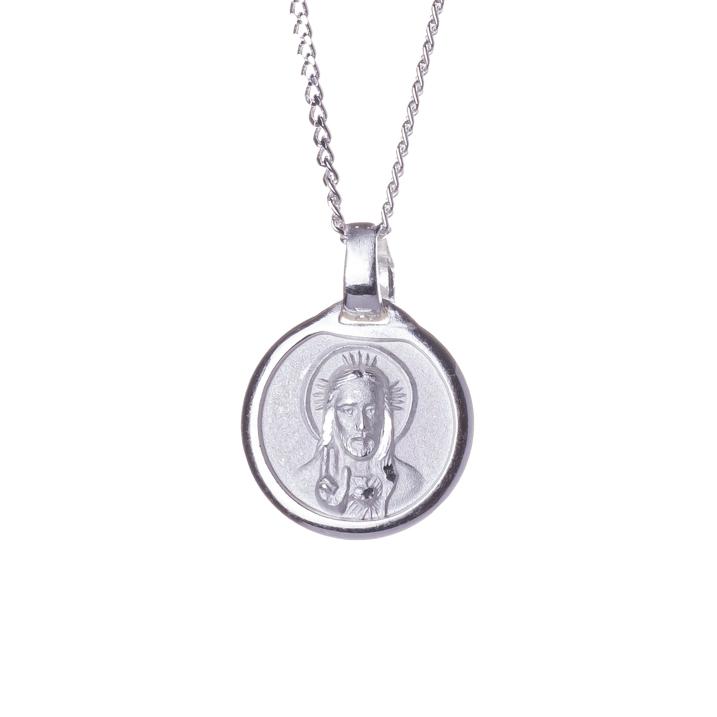 Medalla Sagrado Corazón de Jesús con cadena - Plata 925