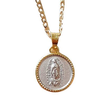 Medalla Virgen de Guadalupe con cadena - Plata esterlina 925 - Bisel de Baño de Oro 14k