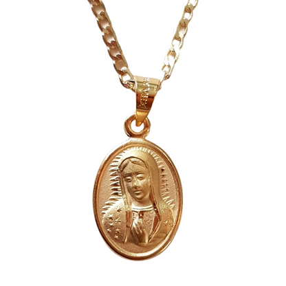 Medalla Rostro Virgen de Guadalupe con cadena - Oro 14k Laminado - Oval