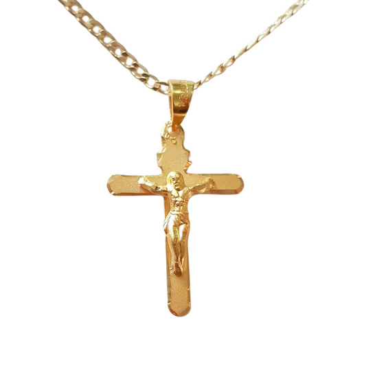 Cruz delgada Cristo con cadena - Oro 14K Laminado