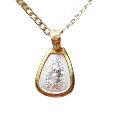 Medalla Virgen de Guadalupe con cadena - Plata esterlina 925 - Bisel de Baño de Oro 14k