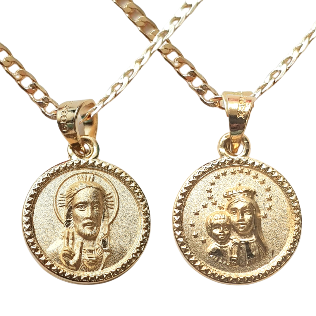 Medalla Escapulario Virgen del Carmen y Sagrado Corazón de Jesús - Oro 14k Laminado