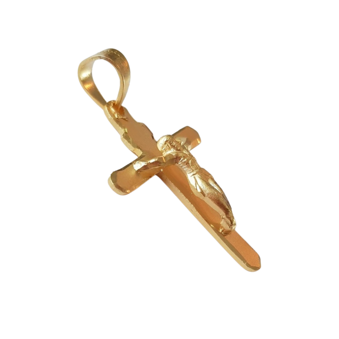 Cruz delgada Cristo con cadena - Oro 14K Laminado