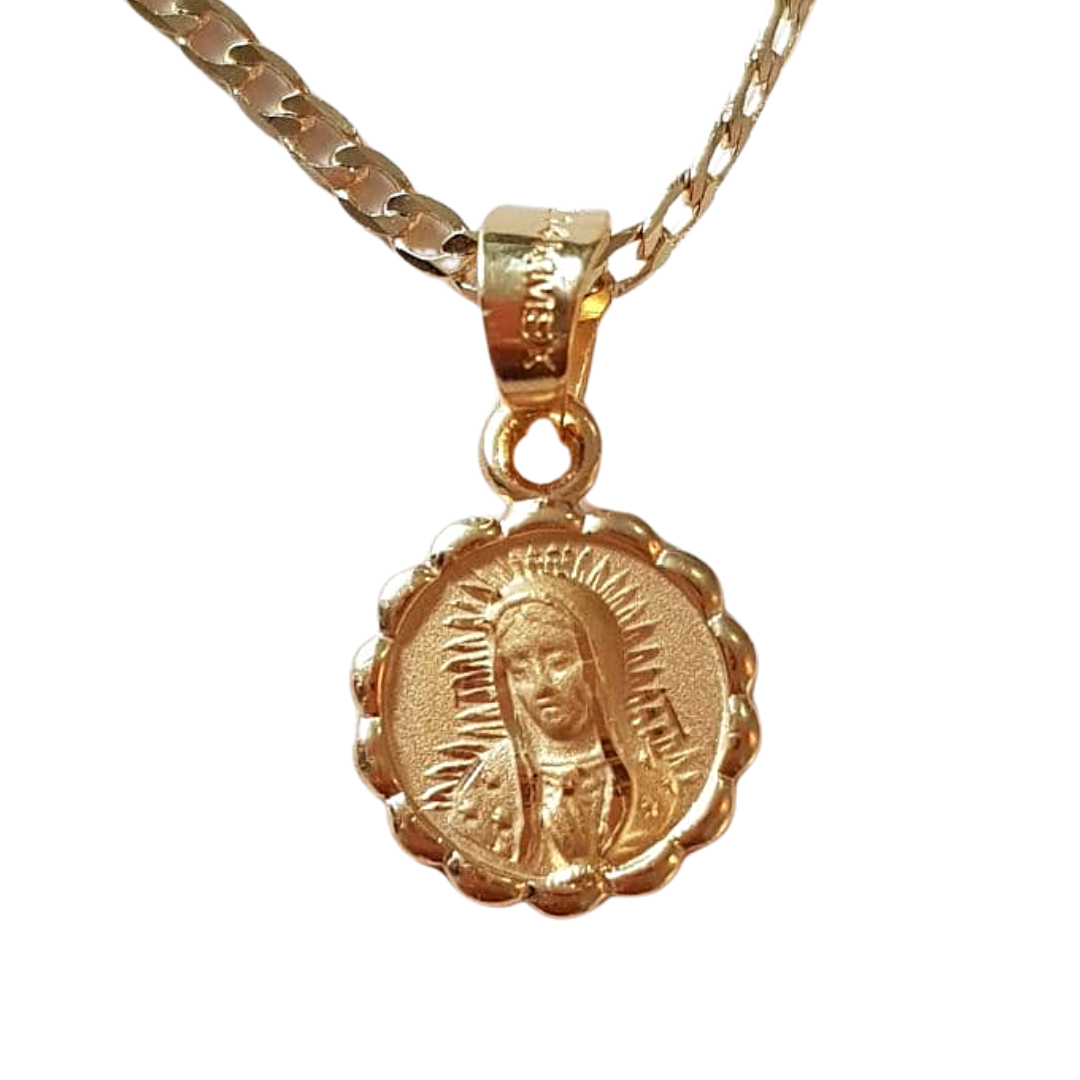 Medalla Rostro Virgen de Guadalupe con cadena - Oro 14k Laminado - Turín