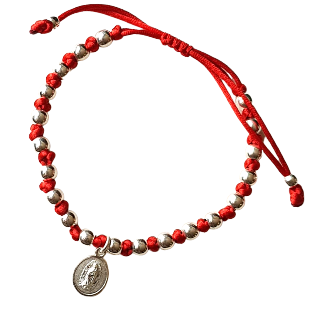 Pulsera roja tejida Virgen de Guadalupe - Plata esterlina de ley 925