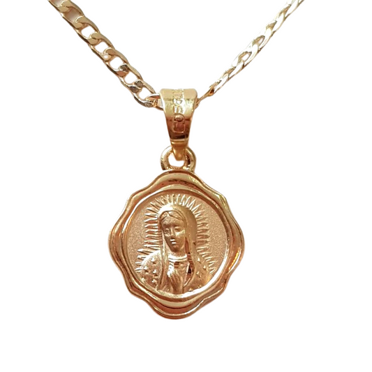 Medalla Rostro Virgen de Guadalupe con cadena - Oro 14k Laminado -Florencia