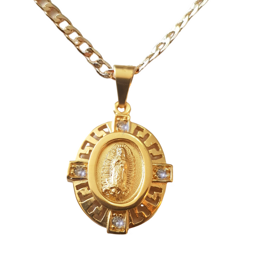 Medalla Virgen de Guadalupe con cadena - Oro 14K laminado con zirconias