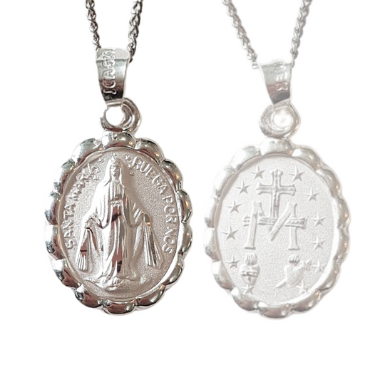 Medalla Virgen de la medalla Milagrosa con cadena - Plata esterlina 925