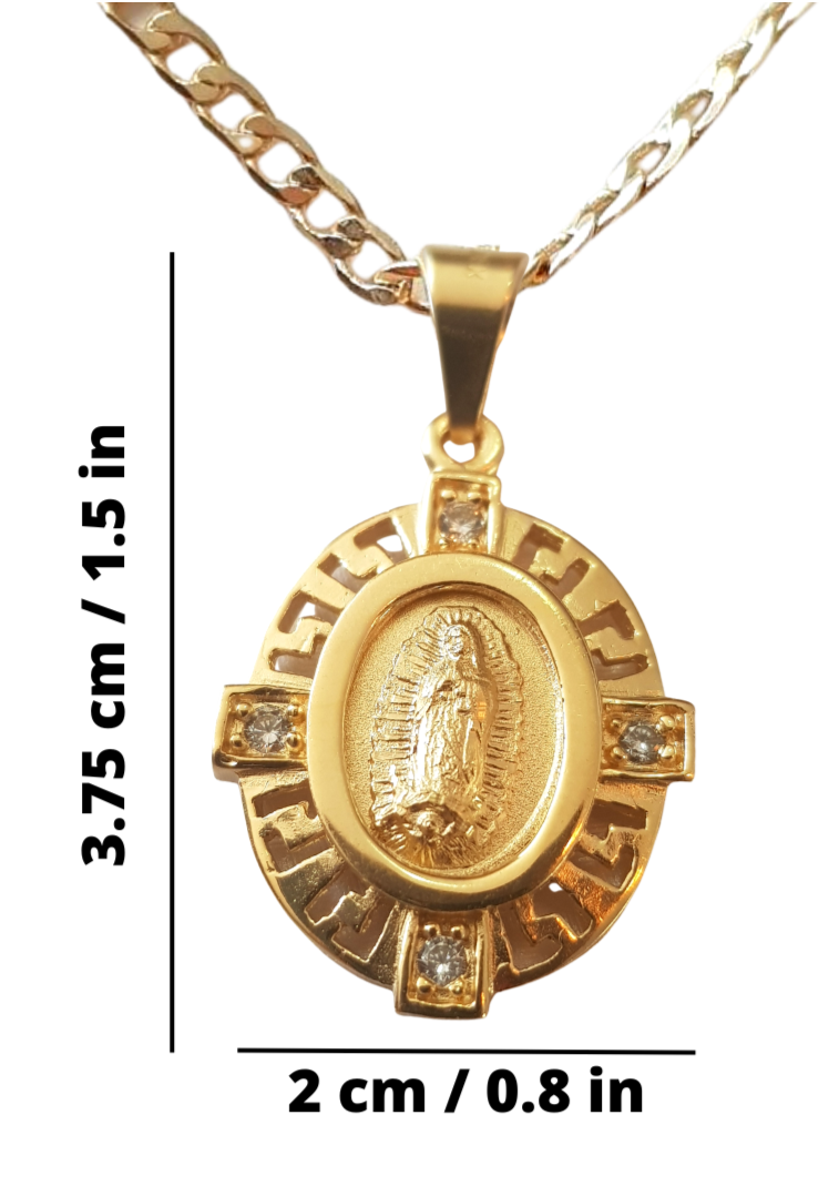 Medalla Virgen de Guadalupe con cadena - Oro 14K laminado con zirconias