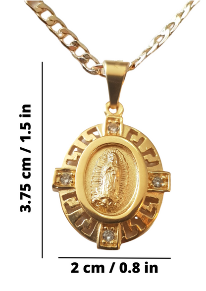 Medalla Virgen de Guadalupe con cadena - Oro 14K laminado con zirconias