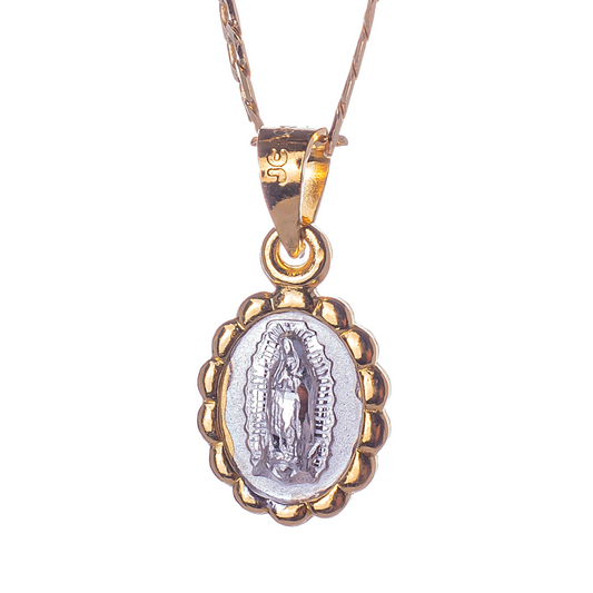 Medalla Virgen de Guadalupe con cadena - Plata esterlina 925 y Baño de Oro 14k