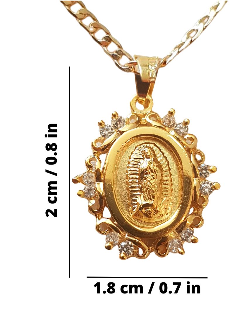 Medalla Flor Virgen de Guadalupe con cadena - Oro 14K Laminado con zirconias