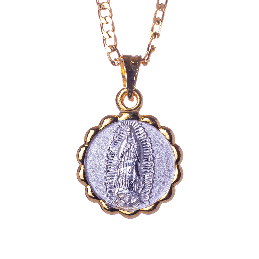 Medalla Virgen de Guadalupe con cadena - Plata esterlina 925 - Bisel de Baño de Oro 14k