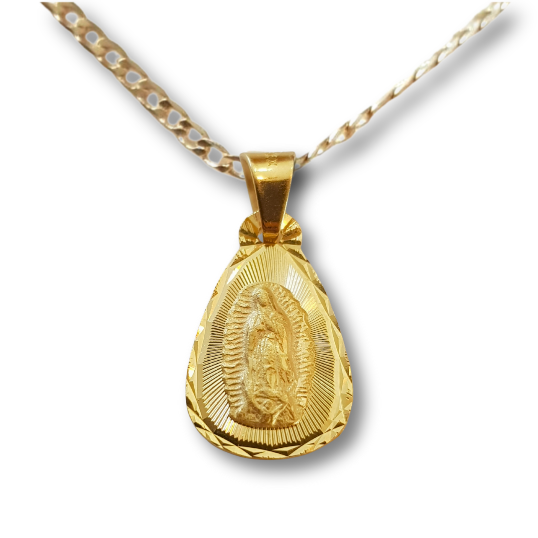 Medalla Gota Virgen de Guadalupe con cadena - Oro 14K laminado