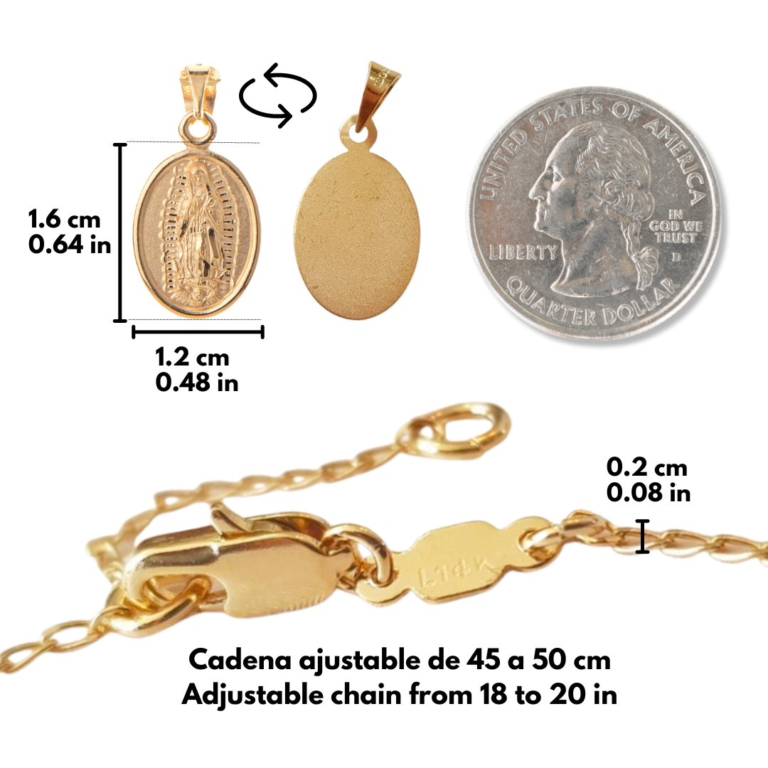 Medalla Oval Virgen de Guadalupe con cadena - Oro 14k Laminado