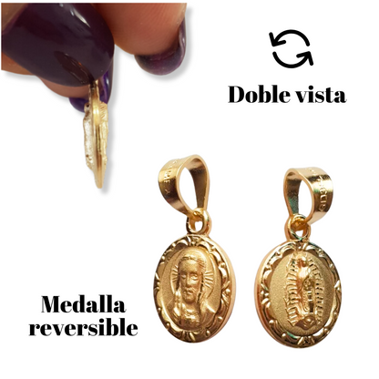 Medalla escapulario Virgen Guadalupe y Sagrado Corazón - Oro 14K Laminado