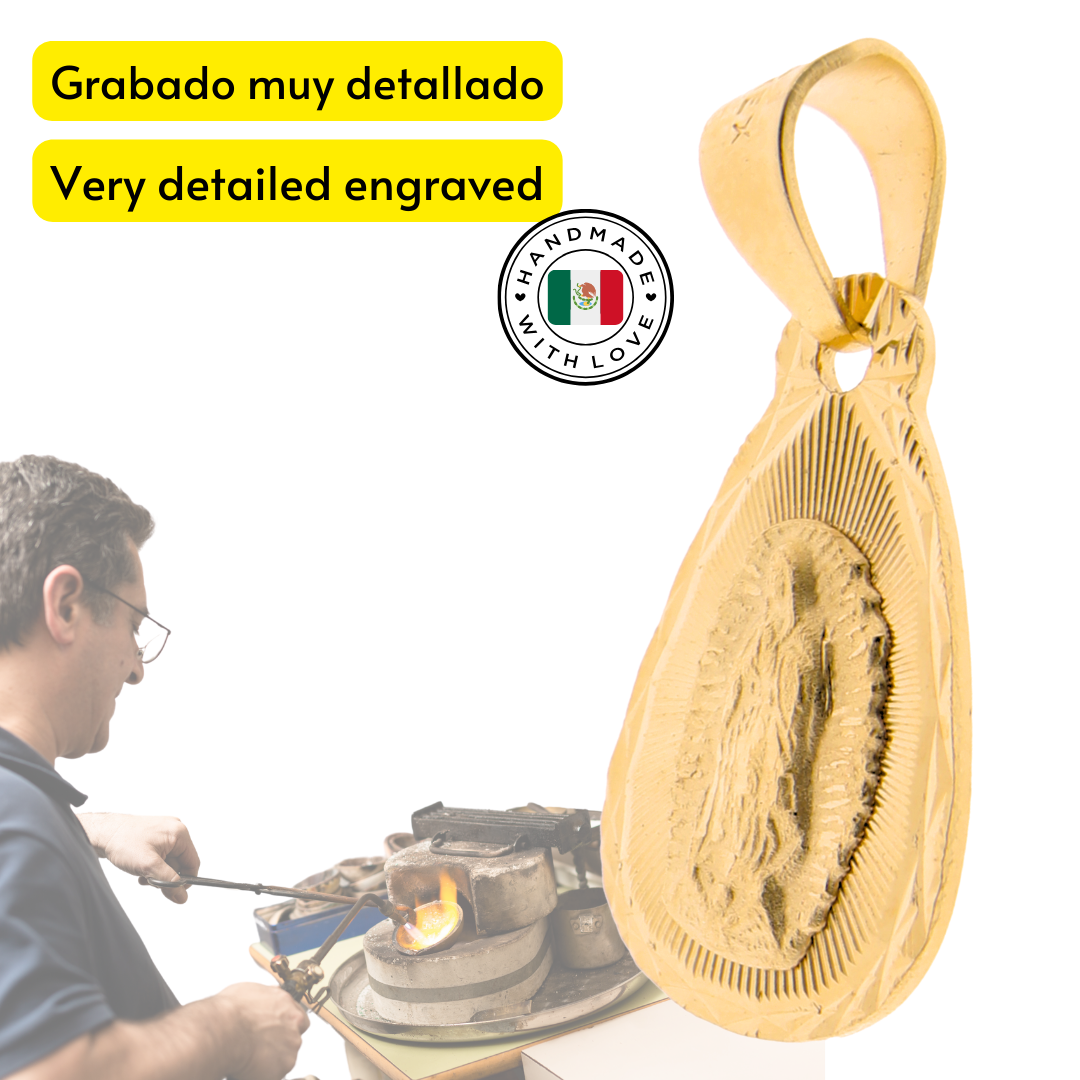 Medalla Gota Virgen de Guadalupe con cadena - Oro 14K laminado