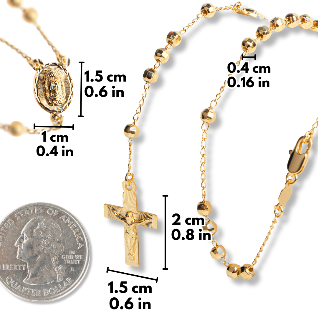 Rosario Virgen de Guadalupe y Cristo - Oro 14k laminado - Modelo Facetado