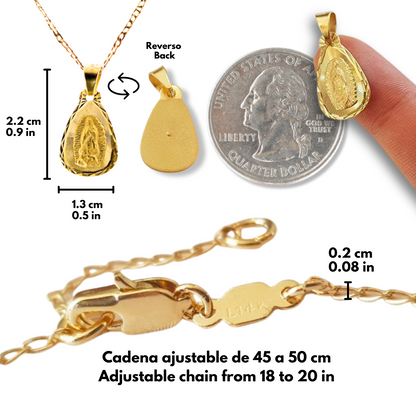 Medalla Gota Virgen de Guadalupe con cadena - Oro 14K laminado