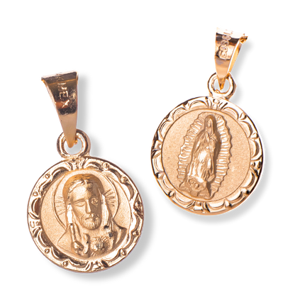 Medalla escapulario Virgen Guadalupe y Sagrado Corazón - Oro 14K Laminado