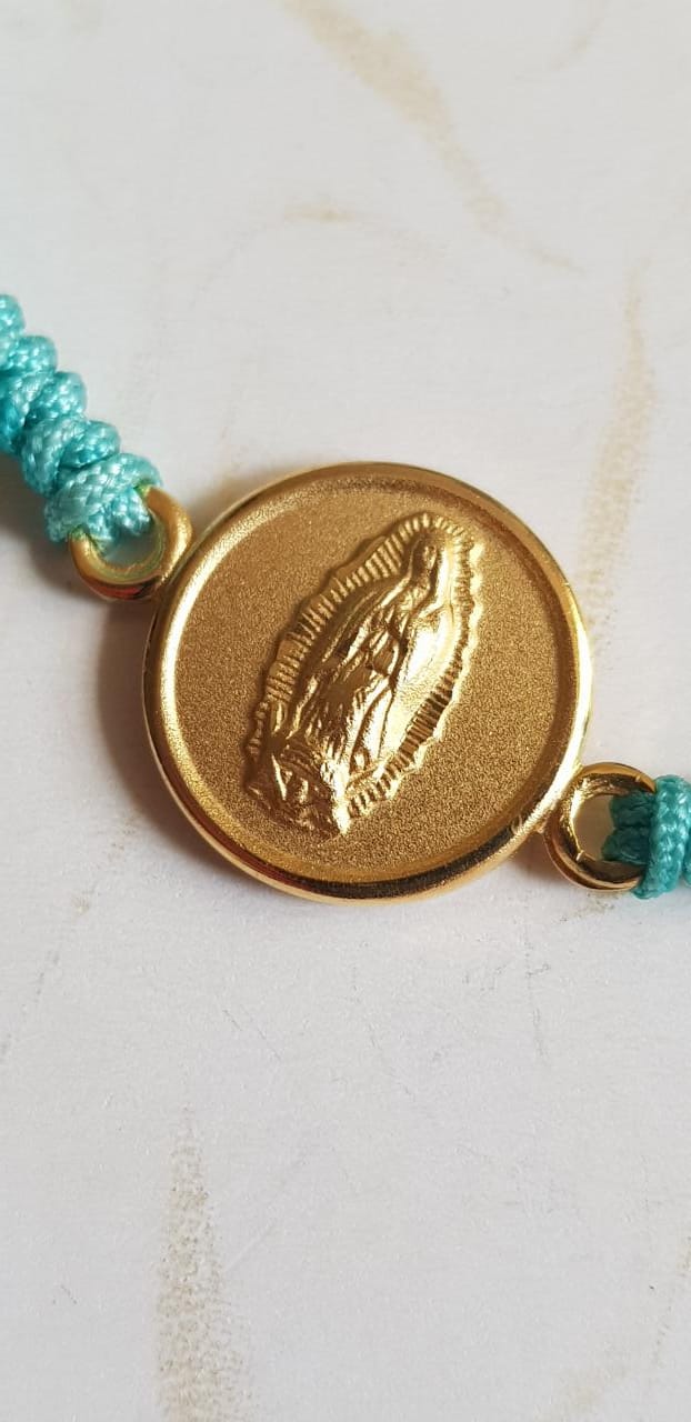 Pulsera tejida turquesa ajustable Virgen de Guadalupe - Oro 14k laminado