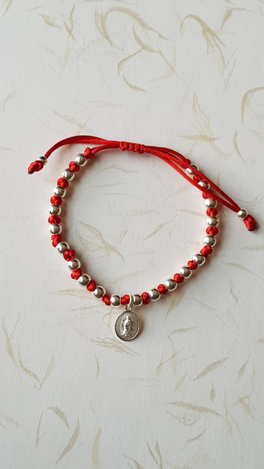 Pulsera roja tejida Virgen de Guadalupe - Plata esterlina de ley 925