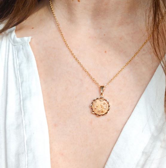 Medalla Ángel de la Guarda y Espíritu Santo con cadena - Oro 14K laminado