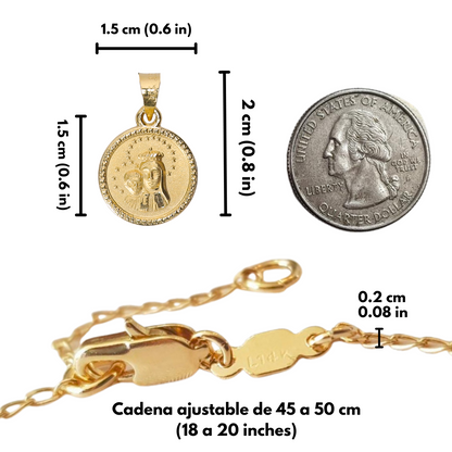 Medalla Escapulario Virgen del Carmen y Sagrado Corazón de Jesús - Oro 14k Laminado