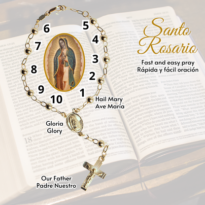 Pulsera Decenario Virgen de Guadalupe con cristo - Oro 14k laminado