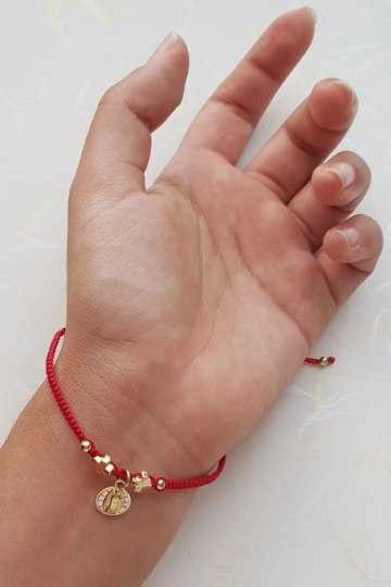 Pulsera roja tejida Virgen de Guadalupe - Baño de oro Tricolor