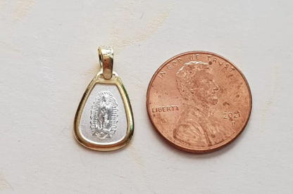 Medalla Virgen de Guadalupe con cadena - Plata esterlina 925 - Bisel de Baño de Oro 14k