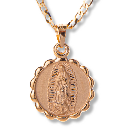 Medalla Virgen de Guadalupe con cadena - Oro 14K laminado - Modelo Turín