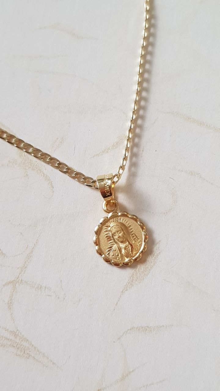 Medalla Rostro Virgen de Guadalupe con cadena - Oro 14k Laminado - Turín