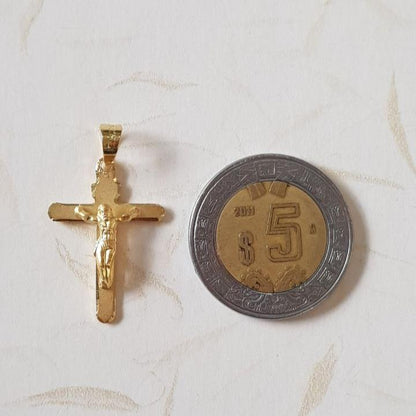 Cruz delgada Cristo con cadena - Oro 14K Laminado